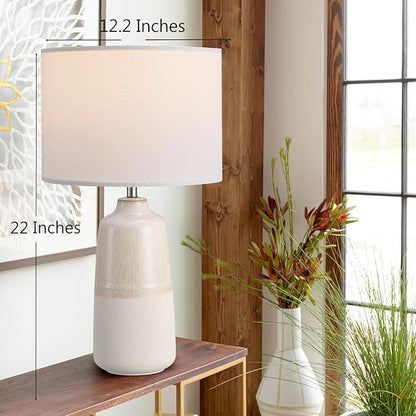 Tall Ceramic Table Lamp Set of 2, White Lamps for Bedroom Farmhouse Rustic Lamp Set Bedside Nightstand Lamps Set of Two Side Table Lamps for Living Room, 22IN - LeafyLoom