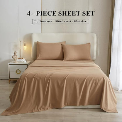 HighBuy Camel Beige Full Size Sheet Set Extra Soft Deep Pocket Sheets Set,4 Piece Bed Sheets Set Fit 16 Mattress,Wrinkle,Fade,Stain Resistant Cooling Bed Sheets,Pillowcases Set (Full,Camel Beige) - LeafyLoom