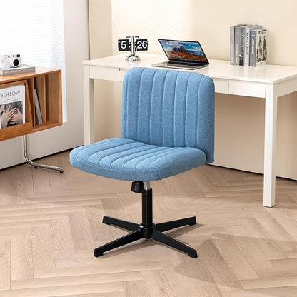 Panana Office Chair Fabric Padded Seat Armless Desk Chair Swivel Computer Task Chair Mid-Back No Wheels Accent Chair (Blue) - LeafyLoom