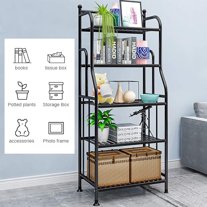 Shelving Unit Bakers Rack Metal Storage Shelves Laundry Shelf Organizer Standing Shelf Units for Laundry Kitchen Bathroom Pantry Closet Indoor and Outdoor (5 Tier, Black) - LeafyLoom