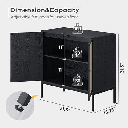 Brafab Rattan Cabinet Buffet Cabinet, Sideboard Cabinet with Natural Rattan Decorated Doors, Accent Cabinet, for Living Room, Entryway, Bedroom, Dining Room/Square Doors, Black - LeafyLoom