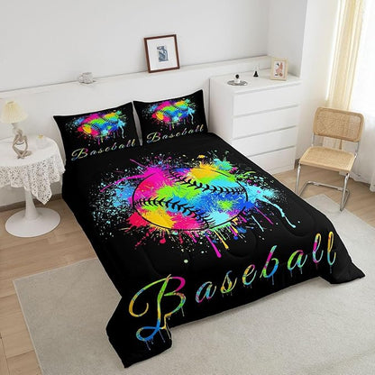 Feelyou Kids Baseball Comforter Set King Size Sports Game Bedding Set for Boys Girls Teens Bedroom Decor Baseball Gaming Comforter Women Men Tie Dye Duvet Set with 2 Pillow Case - LeafyLoom