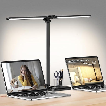 Dimmable LED Desk Lamp with USB Charging Port, 50 Lighting Modes Dual Swing Arm Architect Table Lamp Light Desk Lamp for Home Office Dorm Piano Nail - LeafyLoom