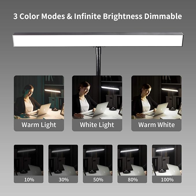 Piano Light Lamp for Upright Piano, 2-in-1 Table Lamp with Base & Clamp Bright Flexible, 10W LED Architect Desk Lights for Piano, Home Office, 3 Color Modes, 30 Brightness Levels, Black - LeafyLoom