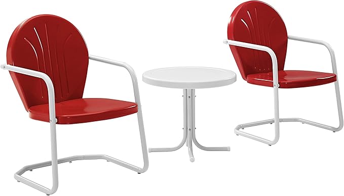 Crosley Furniture KO10004RE Griffith 3-Piece Retro Metal Outdoor Seating Set with Table and 2 Chairs, Red - LeafyLoom