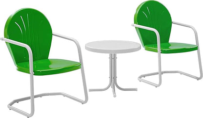 Crosley Furniture KO10004GR Griffith 3-Piece Retro Metal Outdoor Seating Set with Table and 2 Chairs, Grasshopper Green - LeafyLoom