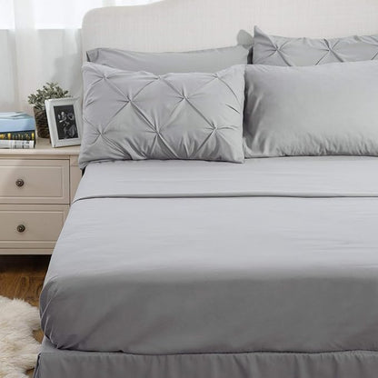 Bedsure King Size Comforter Set - Bedding Set King 7 Pieces, Pintuck Bed in a Bag Grey Bed Set with Comforter, Sheets, Pillowcases & Shams - LeafyLoom