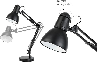 Globe Electric 5698601 28" Heavy Base Top Moving Spring Balanced Swing Arm Desk Lamp, Black, On/Off Rotary Switch on Shade, Office Decor, Reading Light, Home Essentials, Room Lighting - LeafyLoom