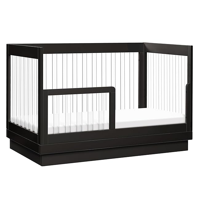 Babyletto Harlow Acrylic 3-in-1 Convertible Crib with Toddler Bed Conversion Kit in Black with Acrylic Slats, Greenguard Gold Certified - LeafyLoom