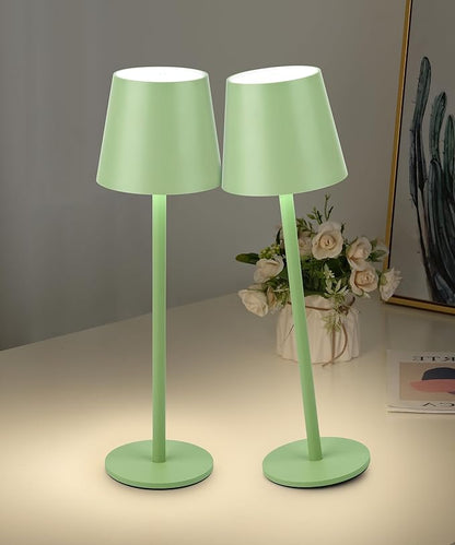 2Pack Cordless Table Lamp, 5200mAh IP54 Waterproof Rechargeable Battery Desk Lamp, 3 Color Stepless Dimming Up，Battery Operated Lamp for Kitchen/Outdoor/Restaurant/Camping (Glass Green) - LeafyLoom