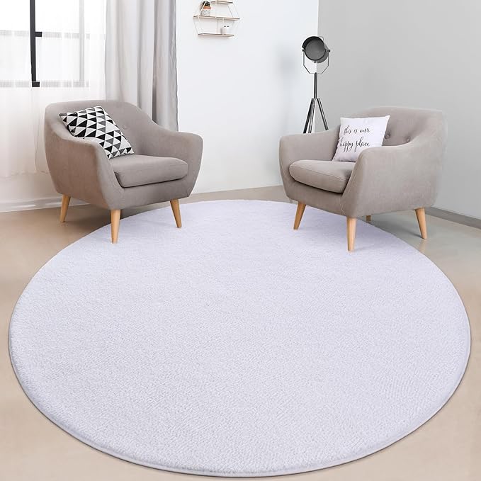 Round Area Rugs for Bedroom Living Room, 4x4 White Super Soft Comfy Thickened Memory-Foam Indoor Circle Carpets, Modern Aesthetic Minimalist Carpet for Boys Girls Adults Nursery Home Décor - LeafyLoom