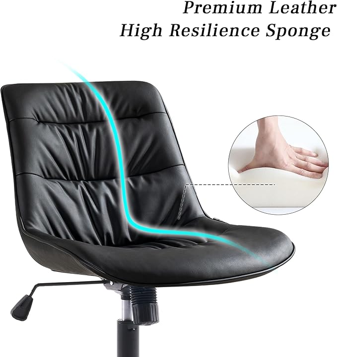 Kidol & Shellder Armless Office Chair Desk Chair Comfy Makeup Vanity Chair with Back Ergonomic Swivel Chair Home Office Desk Chairs with Wheels Rolling Computer Chair Bedroom Accent Chair(Black) - LeafyLoom