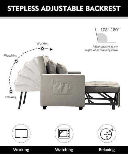 XSPRACER [UPDATED] Convertible Chair Bed, Sleeper Chair Bed 3 in 1, Stepless Adjustable Backrest,Armchair, Sofa, Bed, Linen, Khaki, Single One - LeafyLoom