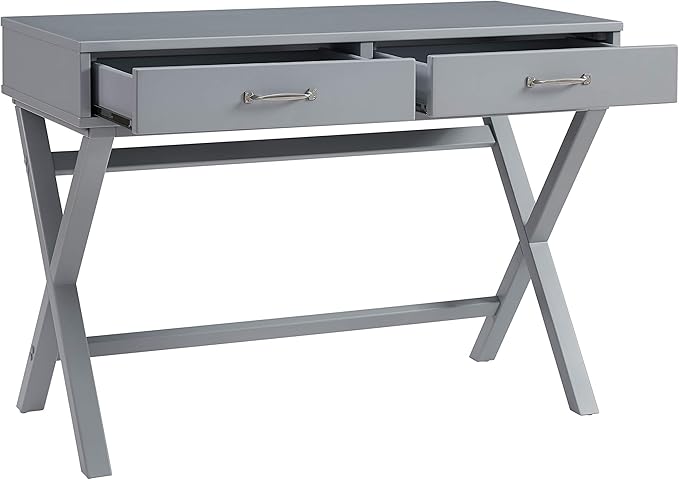 Linon Grey Campaign Style Sawyer Desk - LeafyLoom