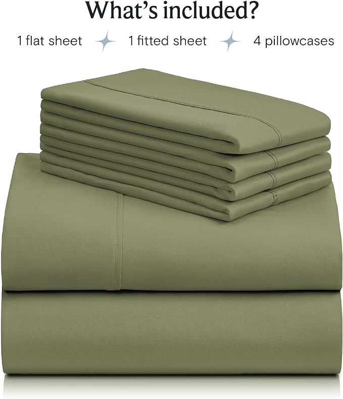 LuxClub 6 PC Queen Sheet Set, Breathable Luxury Bed Sheets, Deep Pockets 18" Eco Friendly Wrinkle Free Cooling Sheets Machine Washable Hotel Bedding Silky Soft - Olive Queen - LeafyLoom