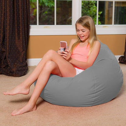 Posh Creations Bean Bag Chair for Kids, Teens, and Adults Includes Removable and Machine Washable Cover, 38in - Large, Solid Gray (BLG-BP004) - LeafyLoom