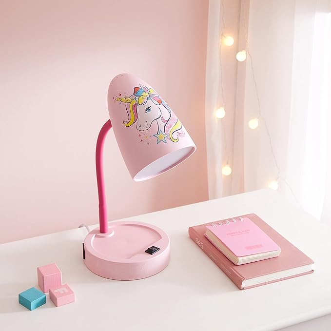 Idea Nuova Nickelodeon JoJo Siwa Switch Operated LED Task Table and Desk Lamp with Charging Outlet - LeafyLoom