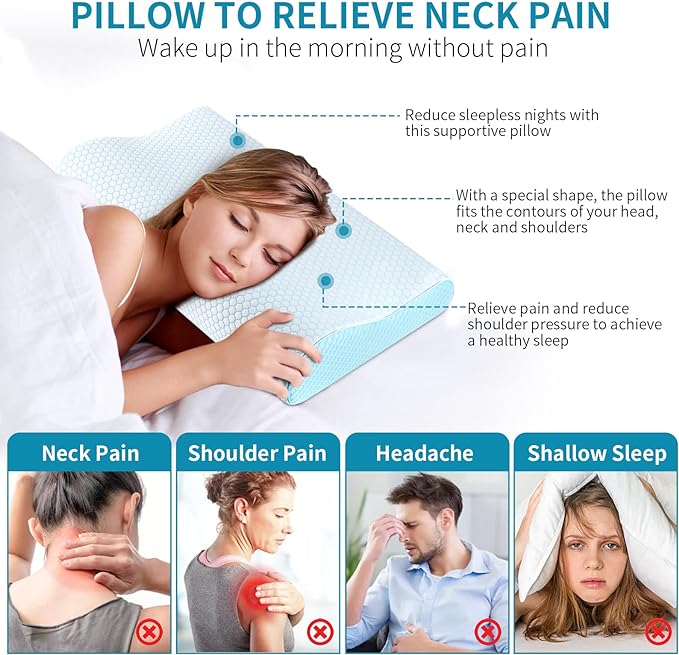 Memory Foam Pillows Neck Pillow Bed Pillow for Sleeping Ergonomic Cervical Pillow Orthopedic Contour Pillow for Side Back Stomach Sleeper - LeafyLoom