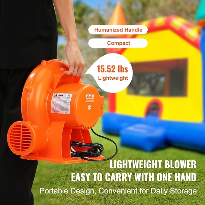 VEVOR Inflatable Blower, 900W, 1 HP & 1.2 HP Bounce House Blower, Commercial-grade Air Blower for Inflatables, 3300 RPM, Bouncy Castle Electric Blower Perfect for Bounce House, Waterslides, ETL Listed - LeafyLoom