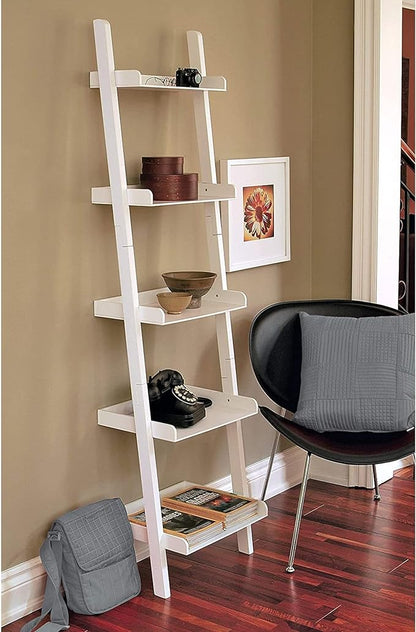 Kiera Grace Providence Hadfield 5 Tier Ladder Shelf Leaning Bookshelf Storage Rack for Home, Office, 18" x 67", White - LeafyLoom