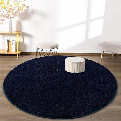 Round Area Rugs for Bedroom Living Room, 4x4 Navy Blue Super Soft Comfy Thickened Memory-Foam Indoor Circle Carpets, Modern Aesthetic Minimalist Carpet for Boys Girls Adults Nursery Home Décor - LeafyLoom