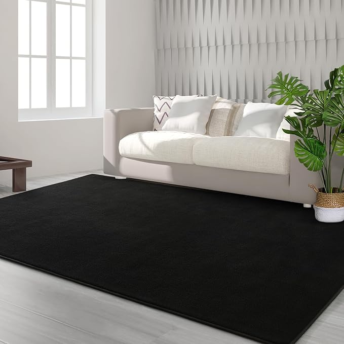 Area Rugs for Bedroom Living Room, 5x8 Black Super Soft Comfy Thickened Memory-Foam Indoor Carpets, Modern Aesthetic Minimalist Carpet for Boys Girls Adults Apartment Nursery Home Décor - LeafyLoom