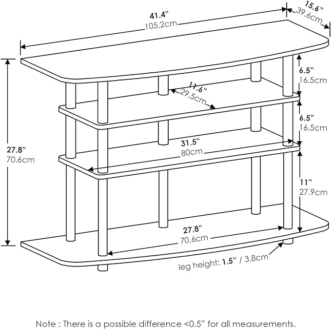 Furinno Frans Turn-N-Tube TV Stand for TV Size up to 43 Inch, 4-Tier, Black Oak - LeafyLoom