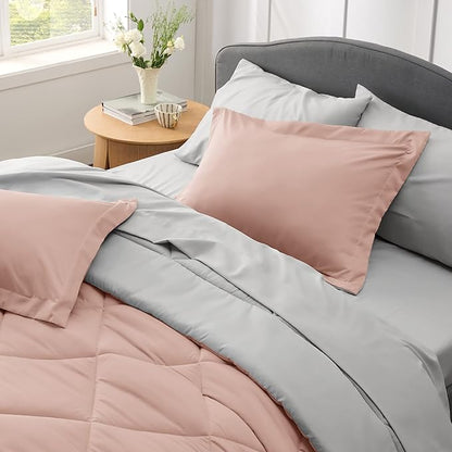 Bedsure Blush Pink Queen Comforter Set - 7 Pieces Reversible Queen Bed in a Bag Queen Bed Set with Comforters, Sheets, Pillowcases & Shams, Queen Bedding Sets - LeafyLoom