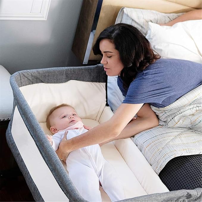 Bedside Sleeper Bedside Crib, Baby Bassinet 3 in 1 Travel Baby Crib Baby Bed with Breathable Net,Adjustable Portable Bed for Infant/Baby(Deep Grey) - LeafyLoom