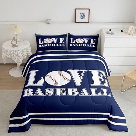 Feelyou Kids Baseball Comforter Set Queen Size Sports Game Bedding Set for Boys Girls Teens Bedroom Decor Baseball Gaming Comforter Gift for Baseball Lover Duvet Set with 2 Pillow Case - LeafyLoom