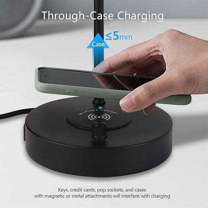 Wireless Charging Desk Lamp – Table Lamp with USB Port and Wireless Charging Pad, Bedside Lamp for Office Bedroom Living Room College Dorm - LeafyLoom