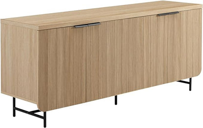 Walker Edison Modern Scandinavian Fluted Door Kitchen Storage Sideboard Buffet Cabinet Console, 69 Inch, Coastal Oak/Black - LeafyLoom