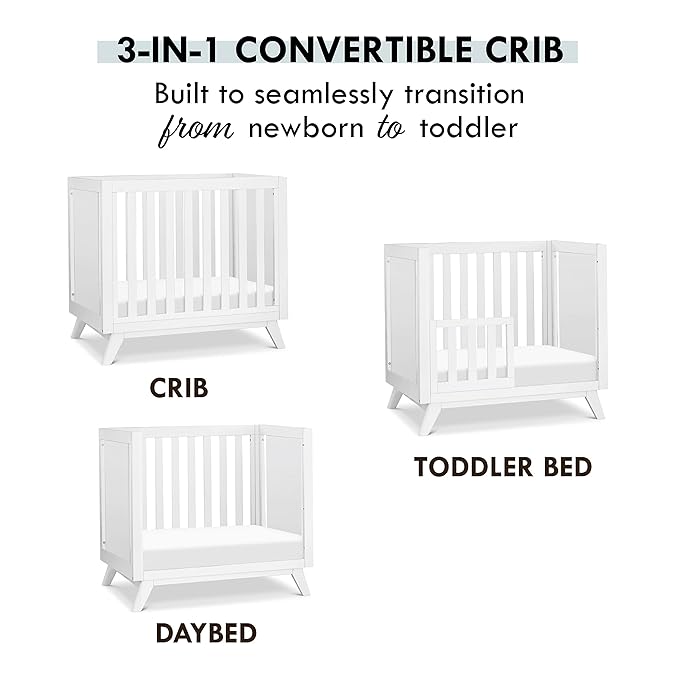 DaVinci Otto 3-in-1 Convertible Mini Crib with 4" Mattress in White, Greenguard Gold Certified - LeafyLoom