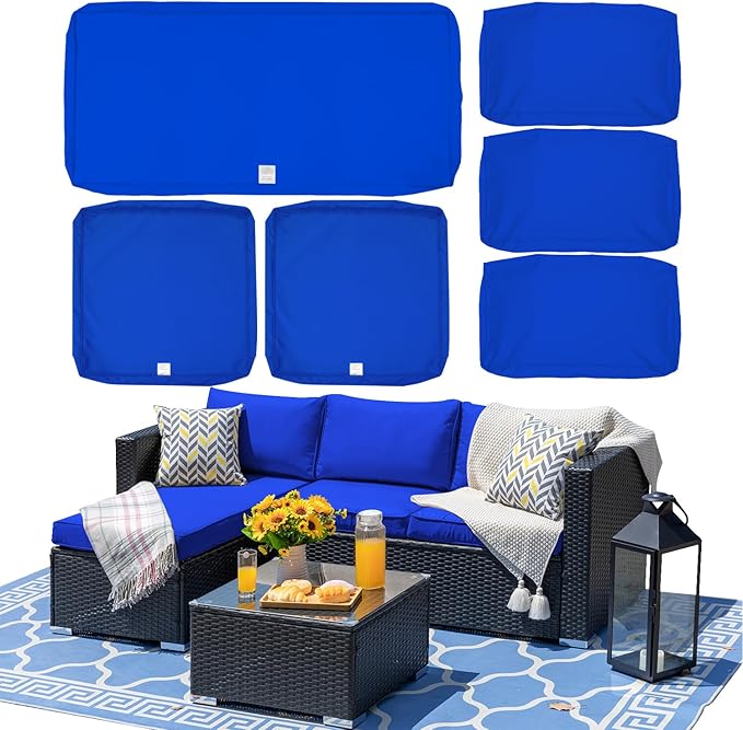 ClawsCover 6Pack Outdoor Seat and Back Cushions Replacement Covers Fit for 3 Pieces 3-Seater Wicker Rattan Patio Furniture Conversation Set Sectional Couch Chair,Royal Blue-Include Cover Only - LeafyLoom