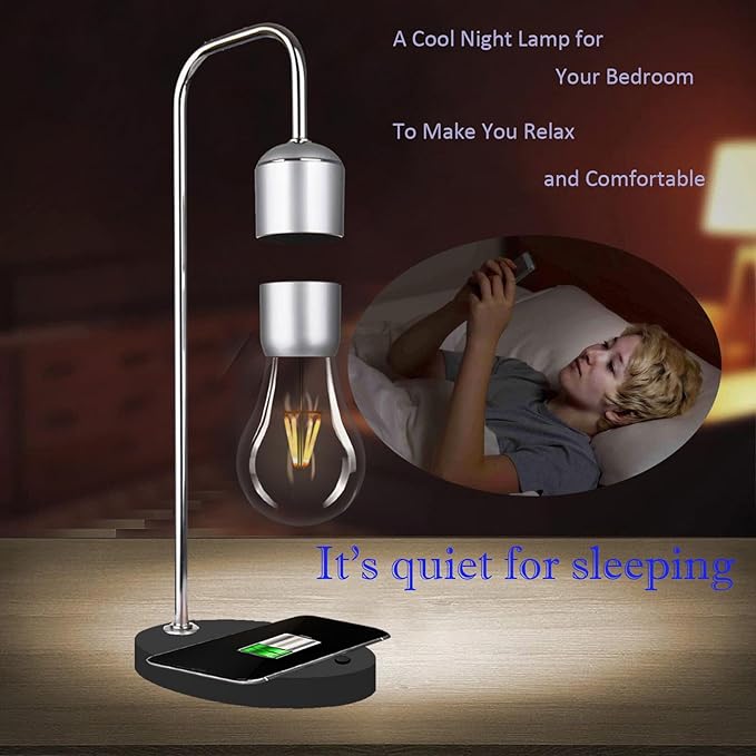 Magnetic Levitating Lamp with Wireless Phone Charger for iPhone Pro Max Floating Light Bulb LED Night Light Table Lamp Levitation Desk Lamp for Christmas Gift Bedroom Office Decoration - LeafyLoom