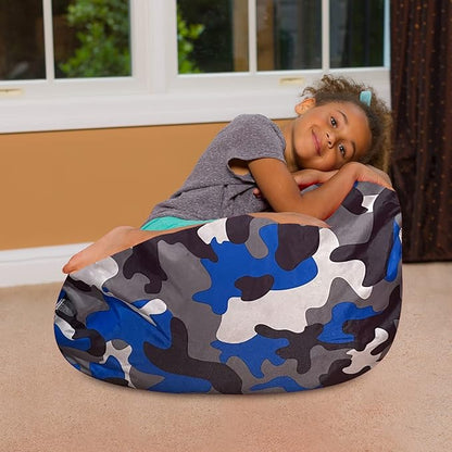 Posh Creations Bean Bag Chair for Kids, Teens, and Adults Includes Removable and Machine Washable Cover, Soft Nylon - Camo Blue and Brown, 27in - Medium - LeafyLoom