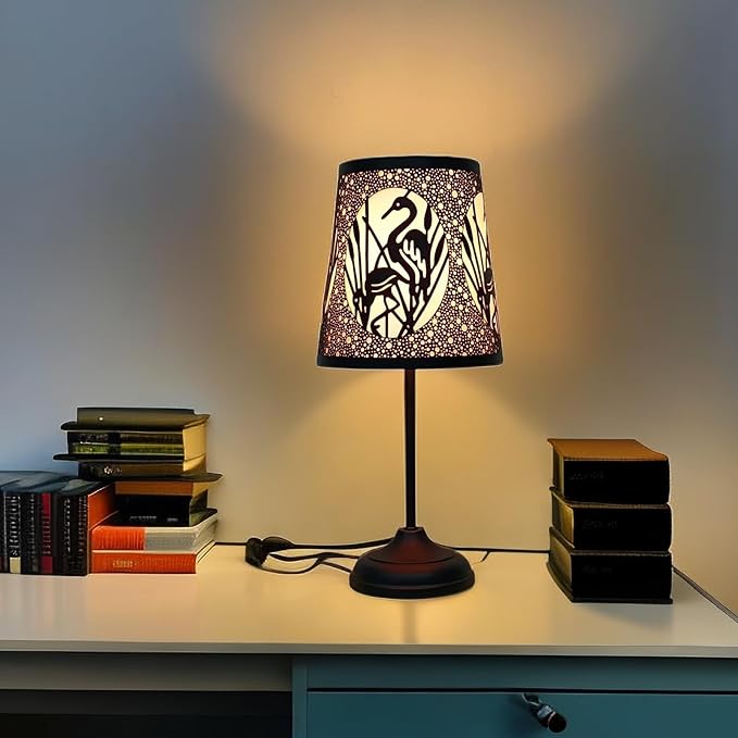 Flamingo Touch Lamp with Dimmable Touch Switch,Black Metal Cutout Shade, Flamingo Decortion Desk Lamp - LeafyLoom