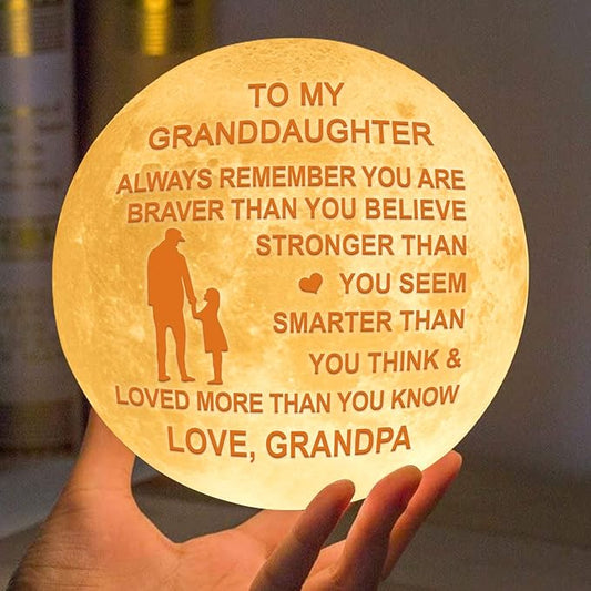 Personalized 3D Moon Lamp for Granddaughter,Personalized 5.9 Inch 3D Printing Moon Light Gift for Granddaughter Valentine's Christmas Gift(for Granddaughter from Grandpa) - LeafyLoom