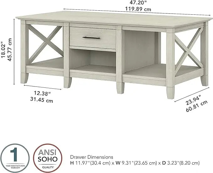 Bush Furniture Key West Coffee Table with Storage in Linen White Oak - LeafyLoom