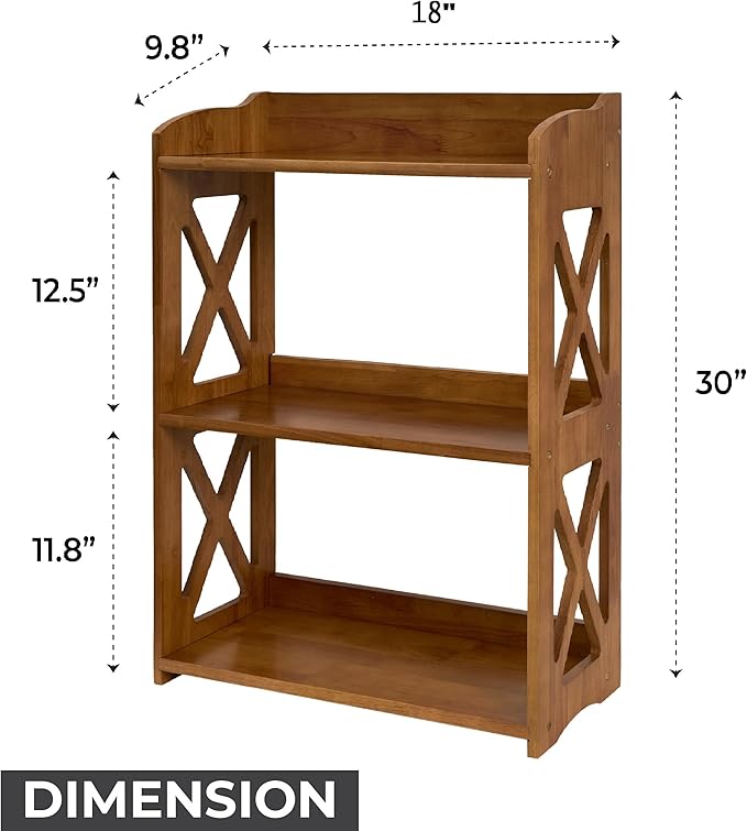 Side Table 3 Tier Bookshelf, Natural Wood Bookcase with Storage Shelf, Table Nightstand, Small Bookshelf, Open Bookcase, Display Rack for Office, Bedroom, Living Room and Kitchen (Brown) - LeafyLoom