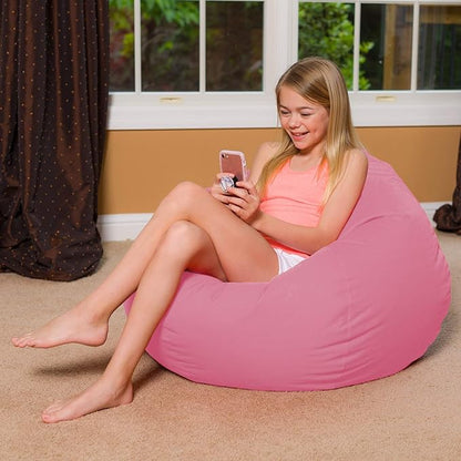 Posh Creations Bean Bag Chair for Kids, Teens, and Adults Includes Removable and Machine Washable Cover, Solid Pink, 38in - Large - LeafyLoom