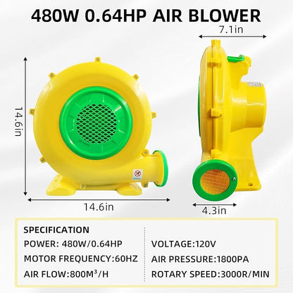 Air Blower, 480W 0.64HP Bounce House Blower, Portable Inflatable Bubble House Blower, Perfect for Inflatable Bounce House, Bouncy Castle, Jumper, Water Slid, Blower Corded(480 Watt 0.6HP) - LeafyLoom