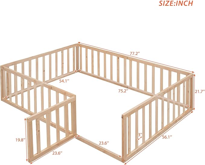 Multifunctional Full Size Floor Bed with Safety Guardrails and Door, Montessori Sturdy Solid Wood Beds Frame, Easy Assembly and No Spring Need, for Boys and Girls Room, Natural - LeafyLoom