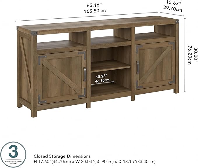 Bush Furniture Knoxville Farmhouse Stand for 75 Inch TV, Living Room Media Console with Storage, 65W, Reclaimed Pine - LeafyLoom