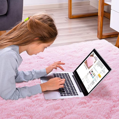 Softlife Pink Fluffy Area Rugs for Living Room, 6x9 Feet Rug for Bedroom Ultra Soft Girls and Boys Room Kids Room Nursery Rug, Shaggy Fur Indoor Plush Modern Floor Carpet Christmas Decor, Pink - LeafyLoom