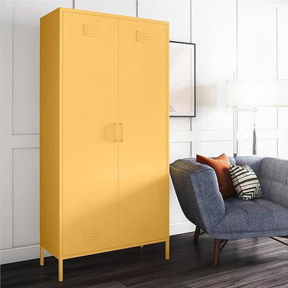 Novogratz Cache Tall 2 Door Metal Locker Cabinet, Yellow - LeafyLoom