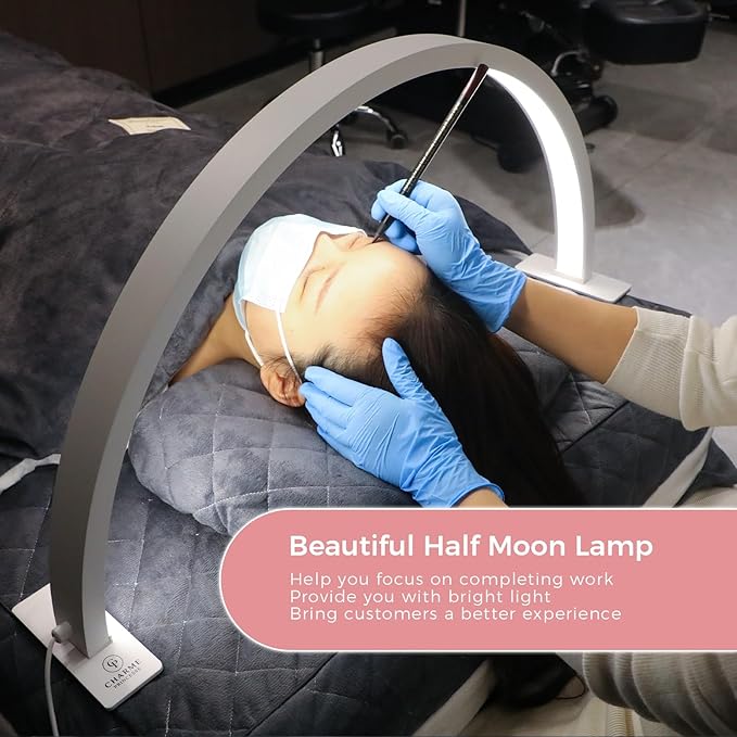 Charme Princesse 30in Half Moon Lamp 48W Half Moon Nail Desk Lamp 1600 Lumen LED Lash Light 3 Color Temperature Lash Lamp for Lashes Eyelash Extensions Tattoo Skin Care (White) M18S-12-US - LeafyLoom