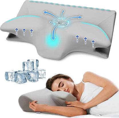 Cervical Pillow for Neck Pain Relief, Cooling Contour Memory Foam Pillows Support Odorless Ergonomic Neck Pillow Adjustable Orthopedic Bed Pillow for Side Back Stomach Sleeper with Pillowcase - LeafyLoom