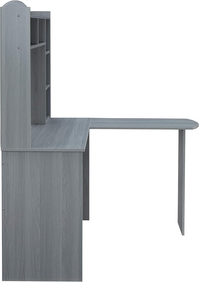 Techni Mobili Modern Hutch L-Shaped Computer Desk, Grey - LeafyLoom