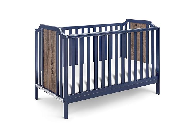 Suite Bebe Brees Convertible Island Crib in Midnight Blue and Vintage Walnut, 53.5x37.5x30.5 Inch (Pack of 1) - LeafyLoom